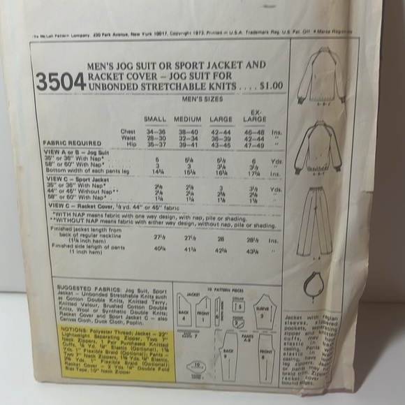 Vintage 70’s McCall’s Men’s jogging suit sewing patterns - Picture 3 of 4
